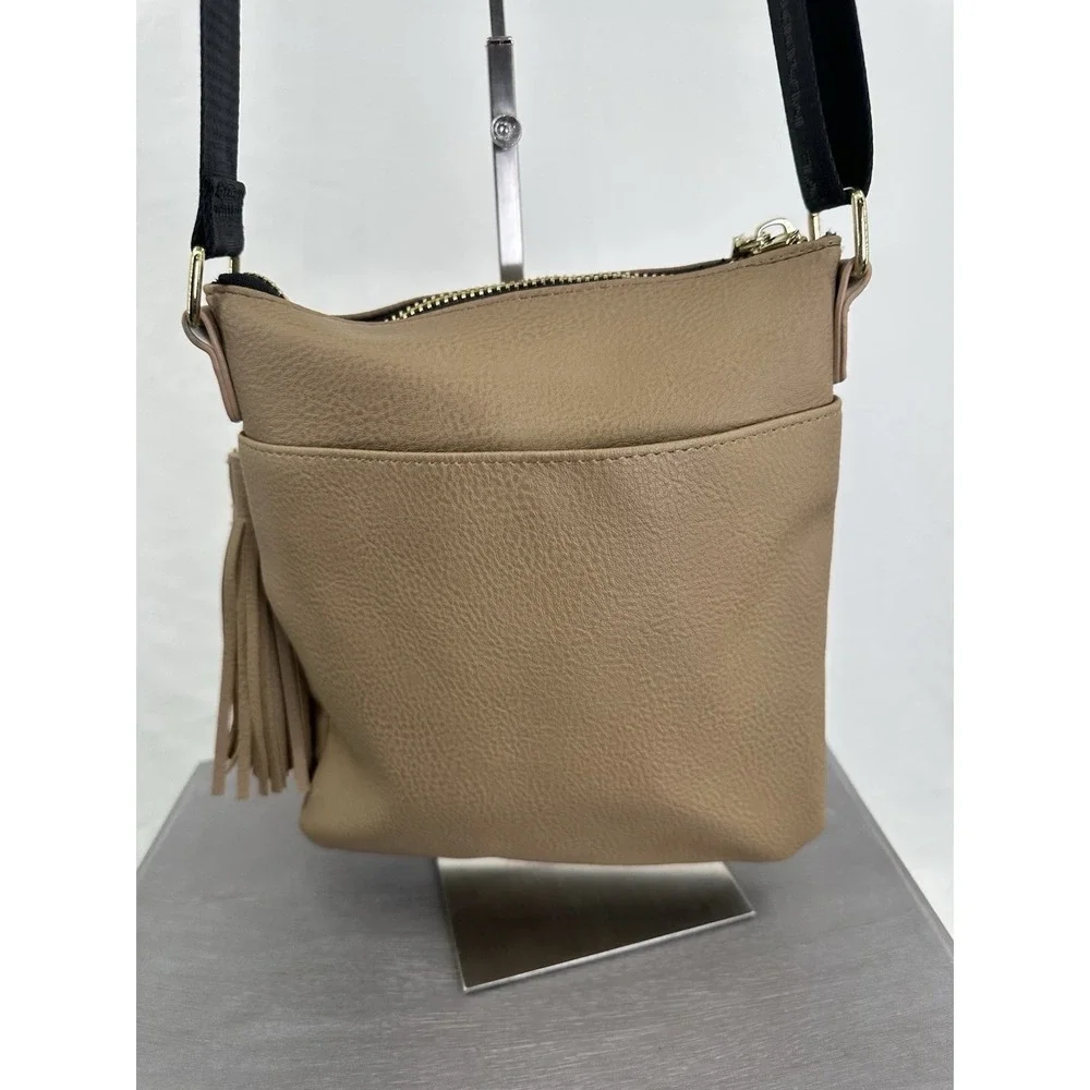 Steve Madden Tan Satchel Crossbody Purse Spell Out Black Gold 9x9‎ Brown